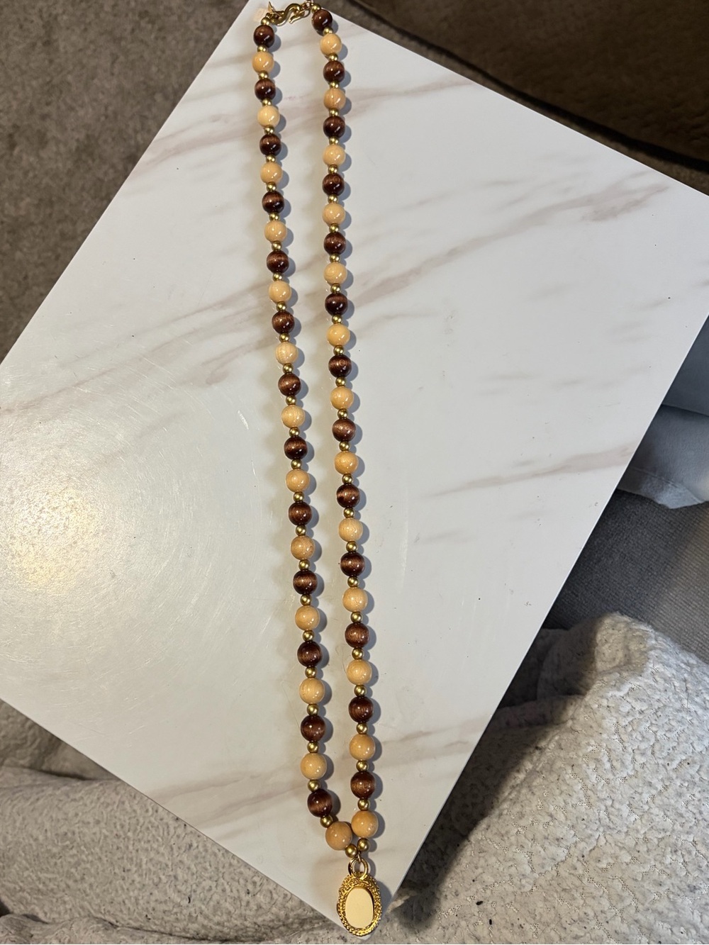 2/$30 Gold-Tone Brown & Cream Beaded Necklace